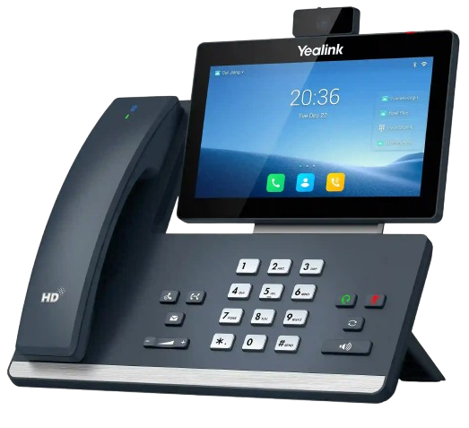 Téléphone IP SIP-T58W (PRO), vue de cote, avec caméra de marque Yealink - Leader mondial en fourniture et solution de téléphonie VoIP - Partenaire premium d'EISN