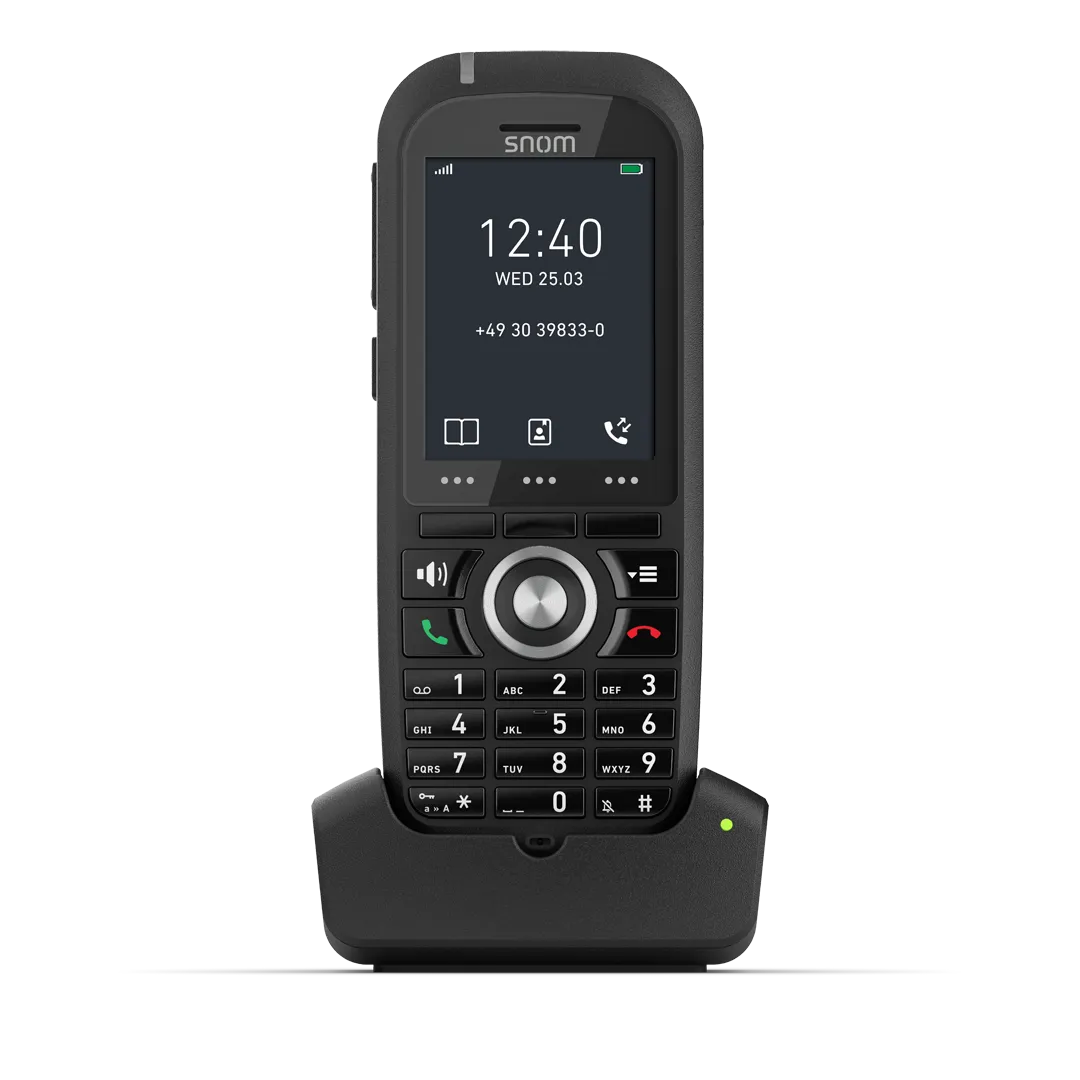 Combiné DECT de bureau Snom M70 robuste et compact. Bouton d'alarme programmable sur Snom M70