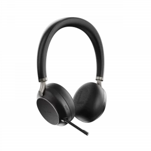 Casque Yealink BH76 noir avec micro rétracté, design élégant primé Red Dot Award.