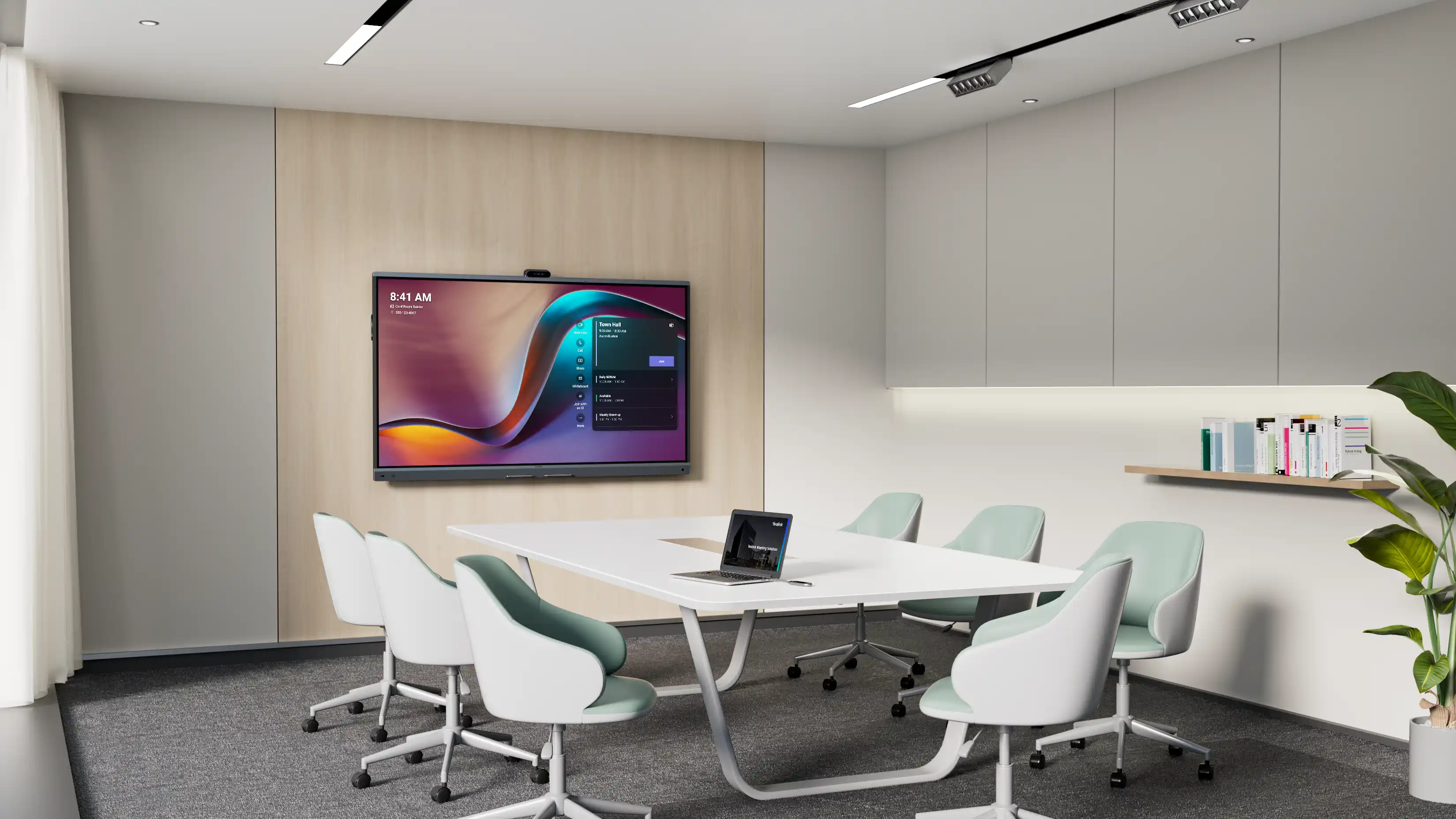Installation murale élégante du Yealink MB65 Pro en bureau exécutif